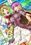  animal_print arm_ribbon blonde_hair breasts dress floral_print gradient_hair hijiri_byakuren juliet_sleeves large_breasts layered_dress long_hair long_sleeves multicolored_hair multiple_girls open_clothes outstretched_arms puffy_sleeves purple_dress purple_eyes purple_hair ribbon shirt skirt smile streaked_hair tiger_print toramaru_shou touhou umigarasu_(kitsune1963) very_long_hair vest white_dress wide_sleeves yellow_eyes 