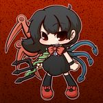  :d ahoge bad_id bad_pixiv_id black_hair black_legwear brown_hair grin holding houjuu_nue inunoko. looking_at_viewer mary_janes open_mouth polearm shoes short_hair smile solo thighhighs touhou trident weapon zettai_ryouiki 