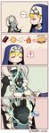  ... 2girls 4koma apron blonde_hair bloody_marie_(skullgirls) blue_fire closed_eyes comic double_(skullgirls) fire food grey_hair habit hair_ornament highres maid maid_apron maid_headdress marshmallow multiple_girls ng_(kimjae737) nun s'more silent_comic skull_hair_ornament skull_heart skullgirls twintails 