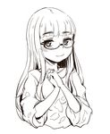  eyebrows glasses greyscale hands_clasped lineart long_hair monochrome mune own_hands_together perrine_h_clostermann semi-rimless_eyewear simple_background smile solo strike_witches under-rim_eyewear white_background world_witches_series 