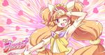  ;d amanogawa_kirara armpits blush cure_twinkle earrings gloves go!_princess_precure highres jewelry long_hair low-tied_long_hair magical_girl multicolored_hair one_eye_closed open_mouth orange_hair pink_eyes pink_hair precure quad_tails smile solo star star_earrings streaked_hair teio twintails two-tone_hair 
