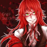  character_name dress_shirt glasses green_eyes grell_sutcliff kuroshitsuji long_hair male_focus red_hair sharp_teeth shirt smile solo teeth 