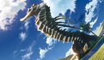  cloud day desert dutch_angle fantasy from_below mocha_(cotton) no_humans oasis original oversized_animal palm_tree sand scenery seahorse skeleton sky tree water 