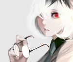  bad_id bad_pixiv_id black_hair dukehare eyewear_removed genderswap genderswap_(mtf) glasses holding holding_eyewear kaneki_ken looking_at_viewer multicolored_hair necktie pale_skin red_eyes sasaki_haise tokyo_ghoul tokyo_ghoul:re white_hair 