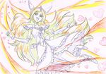  arm_warmers choker color_trace cure_passion dress fresh_precure! frills hair_ornament head_wings heart heart_hair_ornament higashi_setsuna highres itaoka1 long_hair magical_girl open_mouth partially_colored precure ribbon sketch smile solo tiara traditional_media 