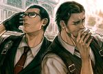  brown_hair cigarette facial_hair glasses gloves joseph_oda multiple_boys sebastian_castellanos stubble the_evil_within ttakuann vest waistcoat 