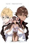  arthur_pendragon_(fate) blonde_hair brown_hair dark_skin fate/prototype fate/prototype:_fragments_of_blue_and_silver fate_(series) flower green_eyes hair_flower hair_ornament nefertari_(fate/prototype_fragments) ozymandias_(fate) razavi skirt_hold yellow_eyes 