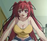  breasts cleavage long_hair naruse_mio panties red_eyes red_hair screencap shinmai_maou_no_testament shorts twintails underwear 