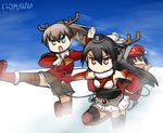  &gt;_&lt; :/ :o adapted_costume akatsuki_(kantai_collection) alternate_costume black_hair blue_eyes christmas closed_eyes fake_antlers hair_ornament hamu_koutarou hat headgear kantai_collection kicking kumano_(kantai_collection) long_hair multiple_girls nagato_(kantai_collection) open_mouth pleated_skirt ponytail red_eyes santa_hat silver_hair sketch skirt sleigh v-shaped_eyebrows 