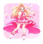  absurdres ajinori blonde_hair bow choker cure_flora earrings gloves go!_princess_precure haruno_haruka highres jewelry long_hair magical_girl multicolored_hair pink_bow pink_hair pink_skirt ponytail precure puffy_sleeves skirt smile solo streaked_hair two-tone_hair 