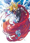  armor blonde_hair blue_eyes blue_flower blue_rose cape electricity flower head_wings lan79627 long_hair male_focus marvel rose solo thor_(marvel) 