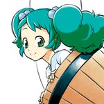  bucket green_eyes green_hair hair_bobbles hair_ornament in_bucket in_container kagehito kisume short_hair smile solo touhou twintails wooden_bucket 