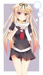  bad_id bad_pixiv_id bangs black_gloves black_serafuku black_skirt blonde_hair commentary fingerless_gloves gloves gradient_hair hair_flaps hair_ornament hair_ribbon hairclip highres kantai_collection long_hair multicolored_hair neckerchief red_eyes red_neckwear remodel_(kantai_collection) ribbon ro-ichi scarf school_uniform serafuku skirt solo white_scarf yuudachi_(kantai_collection) 