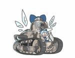  :d blue_eyes blue_hair bow caterpillar_tracks cirno dress ft-17 ground_vehicle hair_bow ice ice_wings kaifriend light_tank military military_vehicle motor_vehicle open_mouth pun ribbon short_hair smile solo tank touhou wings 