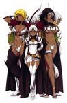  6+girls anklet armor bangle bestiary_ii_monster_daihyakka bikini_armor blonde_hair blue_eyes boots bow_(weapon) bracelet breasts character_request cleavage clothed_navel covered_navel crossed_ankles dark_elf dark_skin double_bun elf eyepatch forehead_jewel gentle_sasaki hand_on_hilt height_difference highleg highleg_panties hood jewelry large_breasts leotard long_hair lots_of_jewelry multiple_girls navel panties pauldrons pointy_ears purple_eyes purple_hair ring sandals sheath sheathed short_hair shoulder_pads silver_hair small_breasts standing sword thighhighs toes underboob underwear weapon 