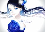  black_hair blue_eyes hair_ornament kiyu_(divina-box) long_hair older original setsuko_(kose) snowflake_hair_ornament solo 