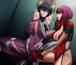  bad_id bad_pixiv_id bdsm black_hair blush bodysuit bondage bound breasts clitoris_piercing covered_nipples femdom gigantic_breasts green_eyes hand_on_another's_chin igawa_asagi leotard linked_piercing long_hair multiple_girls ninja nipple_piercing oboro_(taimanin_asagi) piercing purple_bodysuit purple_hair red_leotard short_hair smile taimanin_(series) taimanin_asagi torn_clothes whip whip_marks yuri 