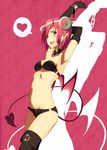  bikini breasts chain collar cowboy_shot cuffs demon_girl demon_horns demon_tail earrings elbow_gloves fangs gloves heart horns jewelry kinta_(distortion) medium_breasts o-ring o-ring_bottom original pointy_ears shackles short_hair smile solo spoken_heart strapless stretch succubus swimsuit tail teeth thighhighs tongue tongue_out 