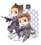  animal_ears brown_eyes brown_hair chibi chris_redfield dog_ears dog_tail gun lingcat multiple_boys piers_nivans resident_evil resident_evil_6 tail weapon 