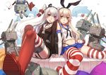  amatsukaze_(kantai_collection) black_panties blonde_hair bojue_yu_yaojing_695657 dolphin kantai_collection long_hair midriff multiple_girls navel panties rensouhou-chan rensouhou-kun shimakaze_(kantai_collection) striped striped_legwear thighhighs thong underwear white_hair 