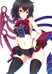  asymmetrical_wings bare_arms black_hair black_legwear bow cameltoe crop_top ebi_193 heart houjuu_nue md5_mismatch midriff navel red_eyes skirt solo thighhighs touhou wings 