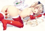  1girl all_fours anal anal_beads anal_object_insertion anus ass bangs bare_shoulders blonde_hair blush box breasts censored christmas elbow_gloves eyebrows_visible_through_hair fur-trimmed_gloves fur-trimmed_legwear fur_trim gift gift_bag gift_box gloves hair_intakes half-closed_eyes highres konjiki_no_yami long_hair looking_at_viewer nipples nude object_insertion open_mouth pussy pussy_juice red_eyes red_gloves red_legwear shokuyou_mogura shoulder_blades sidelocks small_breasts snow snowing solo thighhighs to_love-ru to_love-ru_darkness two_side_up very_long_hair 