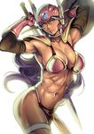  abs armor bikini_armor blue_eyes breasts dragon_quest dragon_quest_iii huge_breasts long_hair looking_at_viewer muscle muscular_female navel purple_hair soldier_(dq3) solo sword twinpoo weapon 