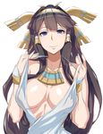  1girl artist_request black_hair blue_eyes breasts egyptian headdress isis_(p&amp;d) large_breasts long_hair makeup nail_polish puzzle_&amp;_dragons solo 