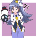  1girl ? arms_behind_back atair crescent crescent_earrings cure_tender earrings hair_ornament happinesscharge_precure! hat heart heart_hair_ornament hikawa_maria jewelry long_hair magical_girl phanphan_(happinesscharge_precure!) phantom_(happinesscharge_precure!) ponytail precure purple_hair short_sleeves skirt smile solo spoilers top_hat 