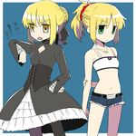  artoria_pendragon_(all) blonde_hair fate/apocrypha fate/stay_night fate_(series) green_eyes mordred_(fate) mordred_(fate)_(all) multiple_girls pantyhose ruchi saber_alter translation_request yellow_eyes 