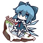 ahoge blue_eyes blue_hair bow chibi cirno hair_bow hair_ribbon highres ice ice_wings looking_at_viewer nuu_(nu-nyu) ribbon short_hair simple_background solo touhou white_background wings 