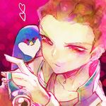  bird brown_hair face heart inazuma_eleven inazuma_eleven_(series) kairi_(kai_ri) kidou_yuuto lowres male_focus penguin pink_background pink_eyes solo upper_body 