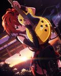  blue_eyes detached_sleeves guitar idolmaster idolmaster_million_live! instrument julia_(idolmaster) looking_at_viewer official_art red_hair smile solo sunrise 