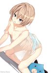  :p all_fours artist_name babydoll blanc blue_eyes blush breasts collarbone dogoo hews_hack light_brown_hair neptune_(series) nipples open_mouth panties short_hair simple_background small_breasts smile striped striped_panties tongue tongue_out underwear white_background 