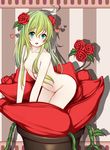  aqua_eyes blush breasts flower green_hair heart highres kiyomin long_hair monster_girl nipples nude open_mouth original plant_girl pussy rose shadow small_breasts solo 