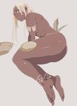  anklet ass banned_artist barefoot black_eyes blonde_hair breasts dark_skin facial_mark feet from_below jewelry large_breasts legs long_hair looking_at_viewer looking_down nude original parted_lips shiny shiny_skin sitting soles solo thighs topless tribal viola_(seed) 