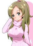  breasts brown_hair green_eyes hair_bobbles hair_ornament large_breasts long_hair looking_at_viewer minamino_kanade ponytail precure ribbed_sweater ryuuta_(cure_ryuuta) smile solo suite_precure sweater turtleneck 