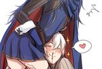  1boy 1girl blood blue_hair blush fire_emblem fire_emblem:_kakusei head_out_of_frame heart hug long_hair lucina male_my_unit_(fire_emblem:_kakusei) miniskirt my_unit_(fire_emblem:_kakusei) nosebleed skirt solo_focus spoken_heart tusia waist_hug 