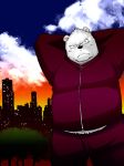  2009 anthro belly black_nose clothed clothing fur male mammal outside overweight overweight_male pants polar_bear solo ursid ursine white_fur 泥とシェイク 