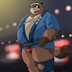  2010 anthro belly brown_fur bulge canid canine clothed clothing fundoshi fur humanoid_hands japanese_clothing japanese_text male mammal overweight overweight_male raccoon_dog solo tanuki text underwear 忠太 