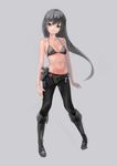  bad_id bad_pixiv_id bare_arms belt bikini_top black_eyes black_footwear black_hair black_legwear blurry boots breasts cleavage collarbone grey_background gun handgun highres holster knee_boots long_hair looking_at_viewer midriff navel original peko_(akibakeisena) pistol serious simple_background sketch small_breasts solo weapon 