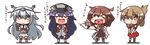  &gt;_&lt; :d akatsuki_(kantai_collection) alternate_costume bismarck_(kantai_collection) bismarck_(kantai_collection)_(cosplay) blue_hair brown_eyes brown_hair chibi closed_eyes cosplay detached_sleeves fang feiton folded_ponytail hat heart heart_in_mouth hibiki_(kantai_collection) highres ikazuchi_(kantai_collection) inazuma_(kantai_collection) kantai_collection kongou_(kantai_collection) kongou_(kantai_collection)_(cosplay) long_hair multiple_girls nagato_(kantai_collection) nagato_(kantai_collection)_(cosplay) navel nontraditional_miko open_mouth peaked_cap pleated_skirt pout short_hair skirt smile translated xd yamato_(kantai_collection) yamato_(kantai_collection)_(cosplay) 