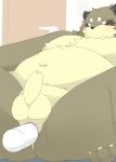 2010 anthro balls blush canid canine chizu erection male mammal moobs navel overweight overweight_male penis raccoon_dog solo tanuki 