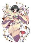  asa_no_ha_(pattern) bad_id bad_pixiv_id black_eyes black_hair candy candy_cane checkerboard_cookie cherry chocolate chocolate_bar cookie fang food fruit hoozuki_no_reitetsu horns japanese_clothes kimono microphone microphone_stand mole mole_under_eye one_eye_closed open_mouth peach_maki sandals short_hair simple_background socks solo_focus tabi tongue unmoving_pattern white_background yadokugaeru 