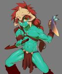  abs armor belly blade defense_of_the_ancients dota_2 green_skin helmet highres huskar image_sample loincloth long_hair looking_at_viewer lvlv male_focus midriff muscle navel pixiv_sample red_hair shirtless simple_background skull solo spiked_hair sword tribal weapon yellow_eyes 