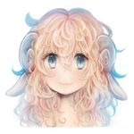 1girl blonde_hair blue_eyes close-up horns looking_at_viewer mari_(marixrian) messy_hair portrait smile solo 