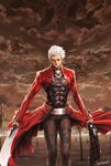  archer dual_wielding fate/stay_night fate_(series) gears holding holding_sword holding_weapon kanshou_&amp;_bakuya male_focus sanwood_mori solo sword unlimited_blade_works weapon white_hair 