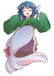  ^_^ alphes_(style) blue_hair breasts closed_eyes dairi full_body head_fins japanese_clothes large_breasts mermaid monster_girl open_mouth parody solo style_parody touhou transparent_background wakasagihime 