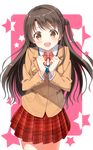  brown_eyes brown_hair highres hyuuga_azuri idolmaster idolmaster_cinderella_girls long_hair one_side_up open_mouth school_uniform shimamura_uzuki solo 