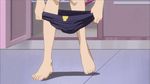  animated animated_gif barefoot bodysuit dressing feet long_hair lowres pink_hair ponytail ranjou_satsuki seiken_tsukai_no_world_break swimsuit very_long_hair 